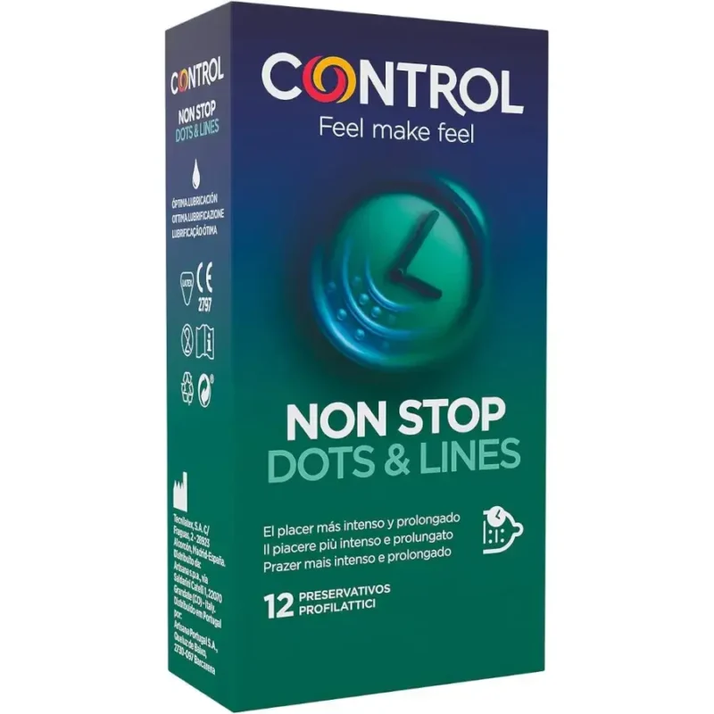 Preservativi stimolanti e ritardanti Non Stop Dots & Lines Control (12 profilattici)