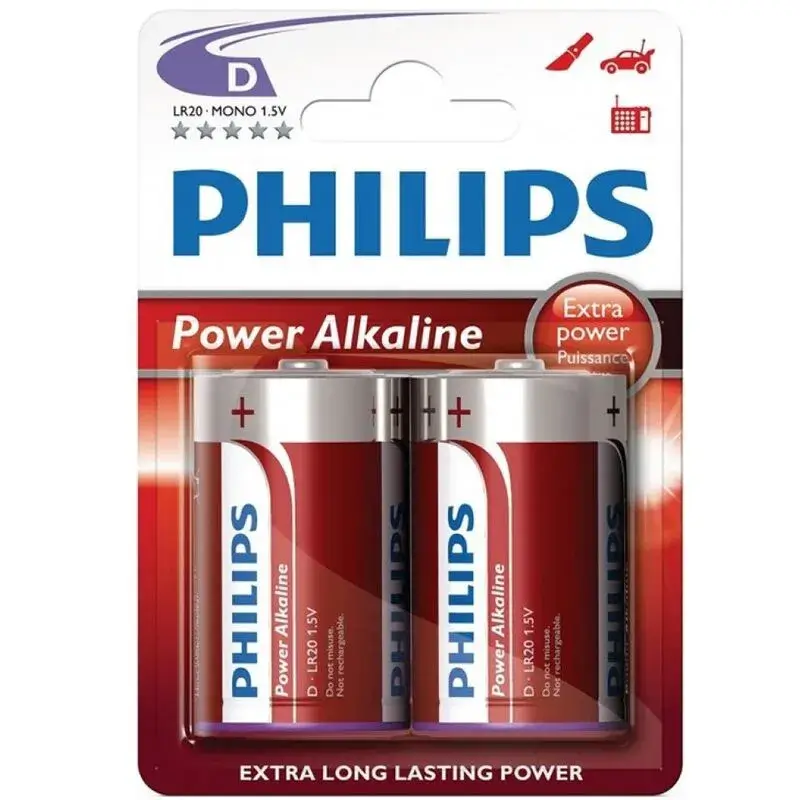 2 Batterie alcaline Power Alkaline D LR20 PHILIPS