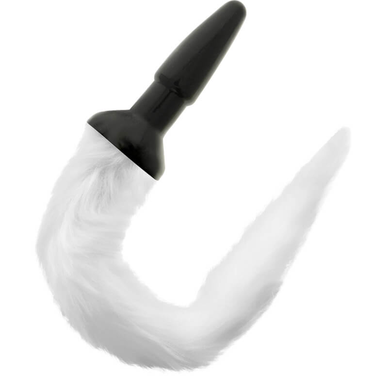 Anal plug in silicone nero con coda di volpe bianca
