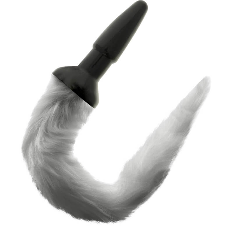 Anal plug in silicone nero con coda di volpe grigia