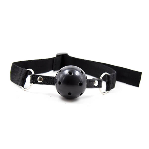 Ball gag forata nera in PVC Ø 4,5 cm OHMAMA