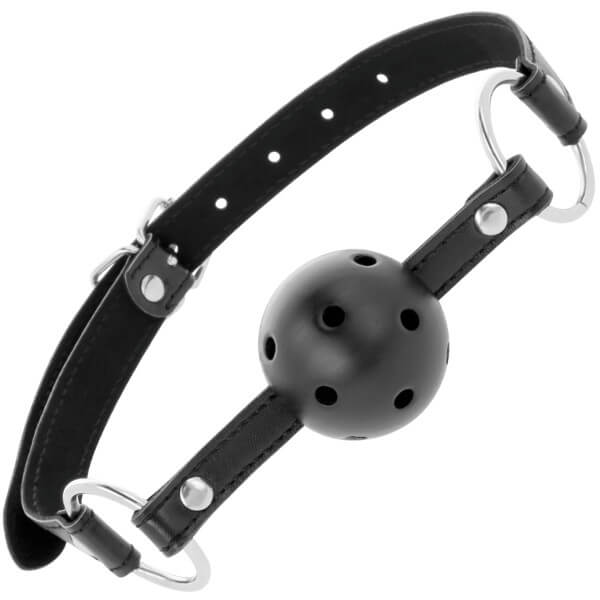 Ball gag forata nera in PVC con cinturini in pelle DARKNESS