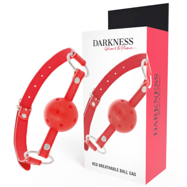 Ball gag forata rossa in PVC con cinturini in pelle DARKNESS