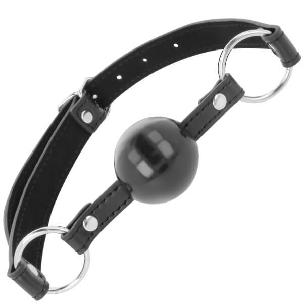 Ball gag nera in PVC con cinturini in pelle DARKNESS