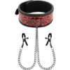 Collare in neoprene rosso e nero con pinze per capezzoli BEGME