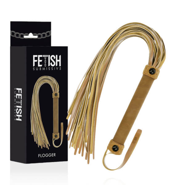 Frusta flogger BDSM in cuoio vegano beige FETISH SUBMISSIVE