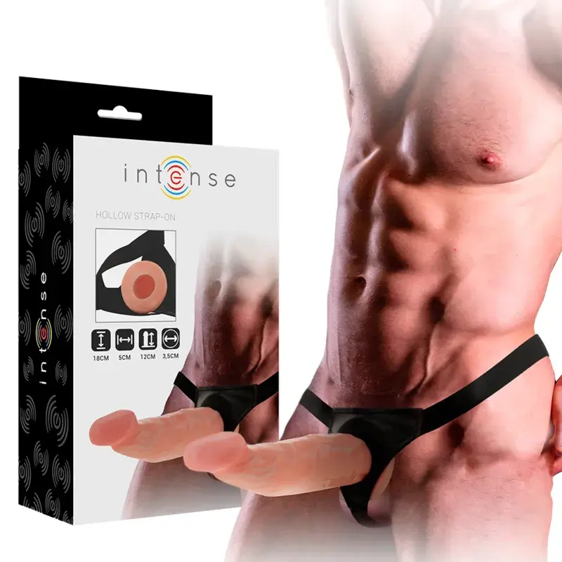 Imbracatura strapon con dildo cavo da 18 x 3,5 cm INTENSE