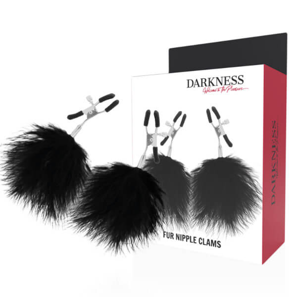 Pinze per capezzoli con pompon neri DARKNESS