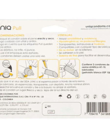 Preservativi senza lattice con strisce di trazione UNIQ PULL 3 profilattici