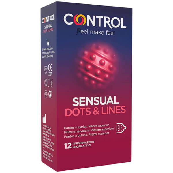 Preservativi stimolanti SENSUAL DOTS & LINES CONTROL 12 profilattici