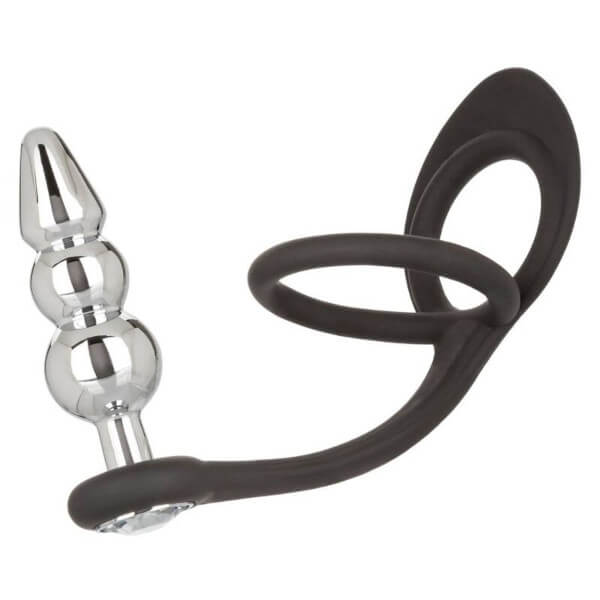 Anello per pene e testicoli con plug anale in metallo STAR FUCKER