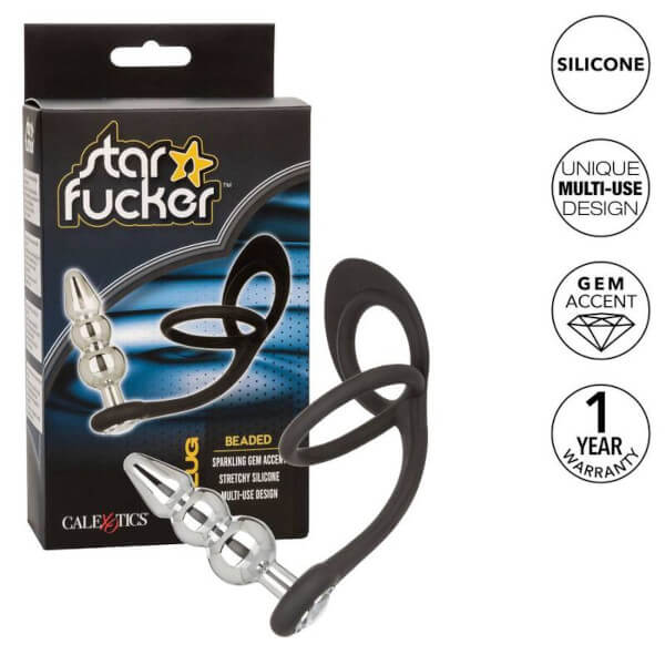 Anello per pene e testicoli con plug anale in metallo STAR FUCKER