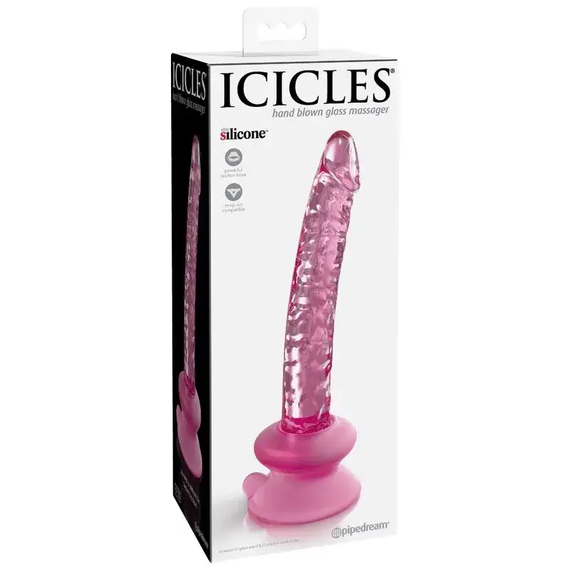 Dildo in vetro rosa con ventosa da 17 cm N° 86 ICICLES