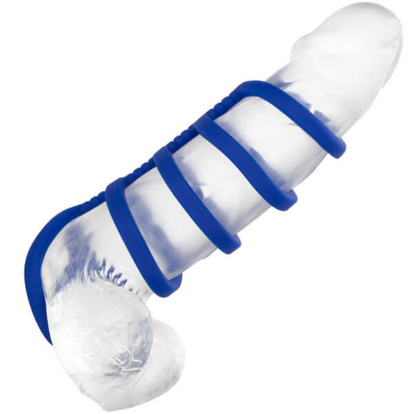 Guaina per pene e testicoli ad anelli in silicone blu