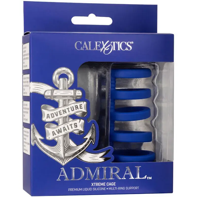 Guaina per pene e testicoli ad anelli in silicone blu ‘ADMIRAL™ XTREME CAGE’ CALEXOTICS
