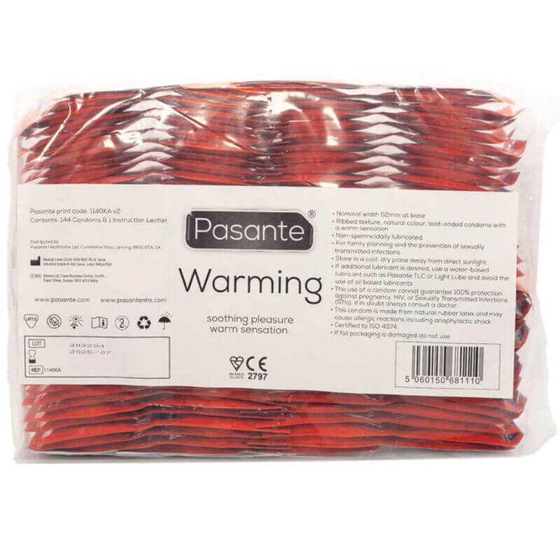 Preservativi stimolanti effetto calore Pasante Warming 144 profilattici (Sacchetto)
