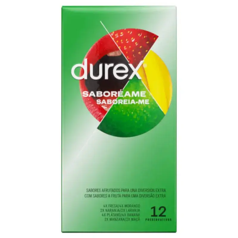 Preservativi colorati aromatizzati alla frutta Durex 12 profilattici (fragola, banana, arancia, mela)