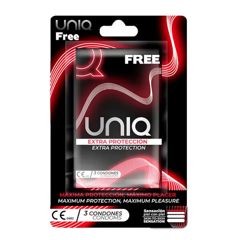 3 Preservativi senza lattice con anello di protezione UNIQ FREE