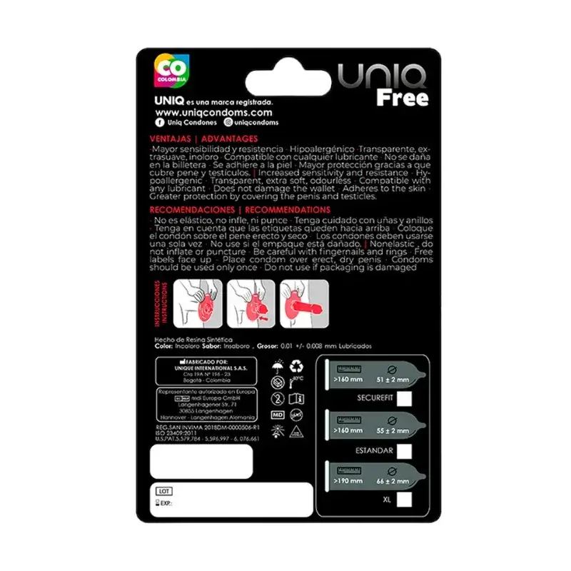 3 Preservativi senza lattice con anello di protezione UNIQ FREE