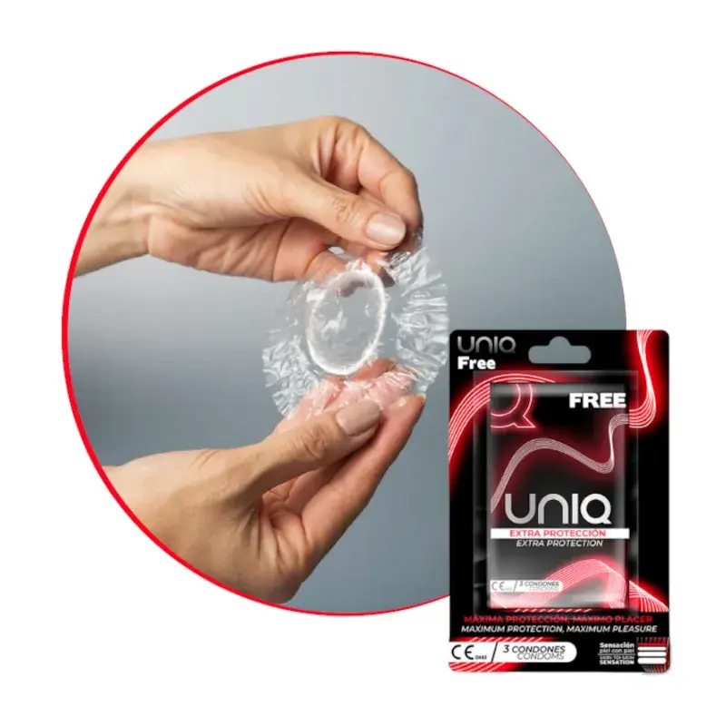 3 Preservativi senza lattice con anello di protezione UNIQ FREE