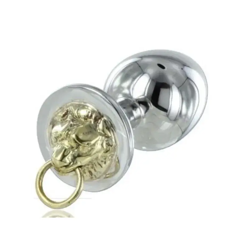Anal plug in acciaio lucido con brillante dorato ‘Tigre’ Ø 4 cm METAL HARD