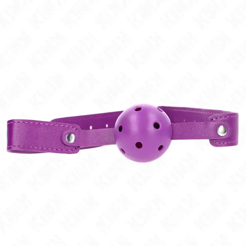 Ball gag forata viola Ø 4,5 cm con cinturino viola 65×2,5 cm KINK
