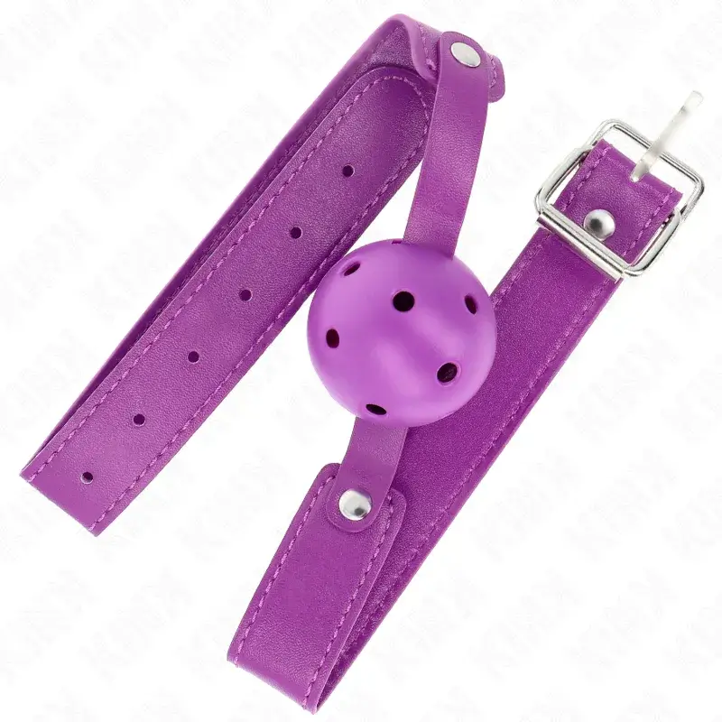 Ball gag forata viola Ø 4,5 cm con cinturino viola 65×2,5 cm KINK