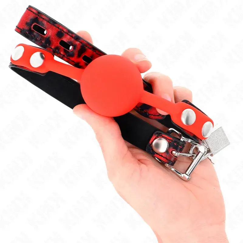 Ball gag rossa in silicone Ø 4 cm con lucchetto (60×2 cm) KINK