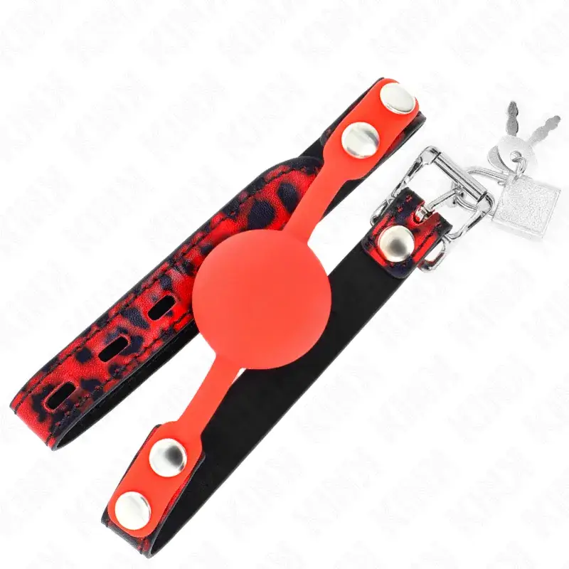 Ball gag rossa in silicone Ø 4 cm con lucchetto (60x2 cm) KINK