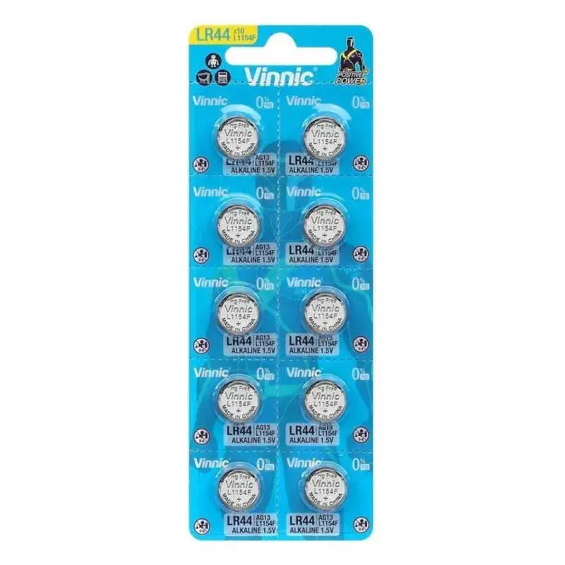 Blister da 10 batterie a bottone LR44 da 1,5 Volt Vinnic
