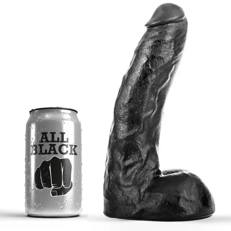 Dildo nero da 20 cm Ø 5 cm con testicoli ALL BLACK
