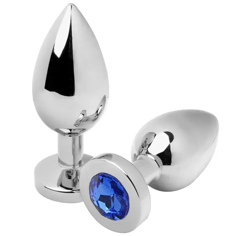 Plug anale in acciaio anallergico 7,6 cm Ø 3,3 cm con brillante blu METAL HARD