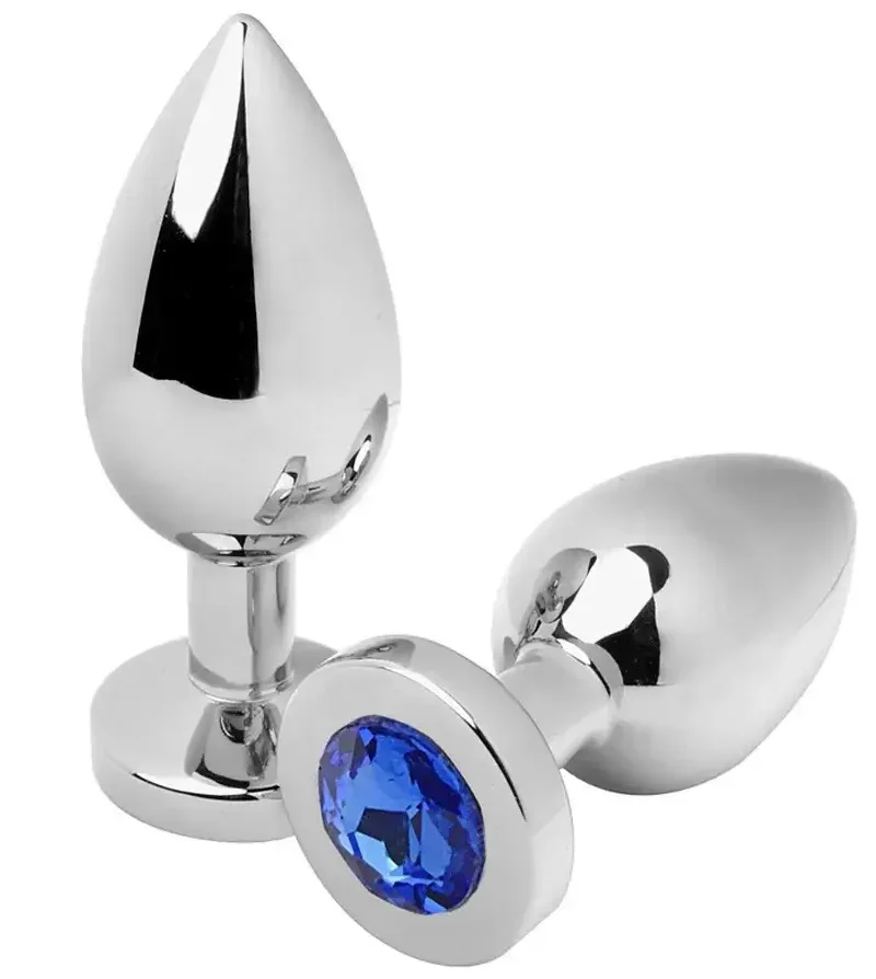 Plug anale in acciaio anallergico 7,6 cm Ø 3,3 cm con brillante blu METAL HARD