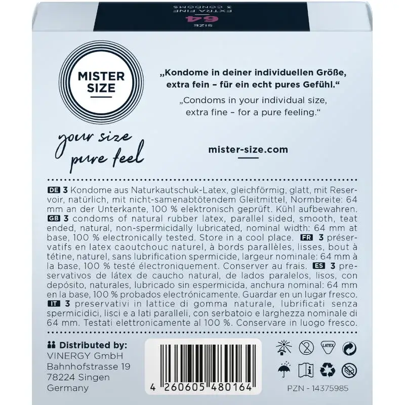 3 Preservativi taglia XXL da 64 mm MISTER SIZE