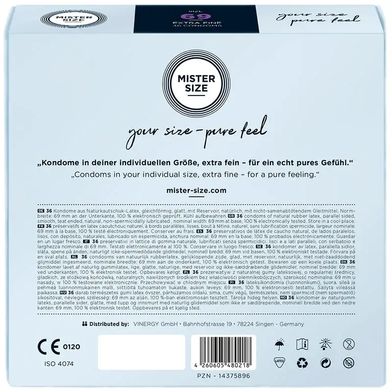 36 Preservativi taglia XXXL da 69 mm MISTER SIZE