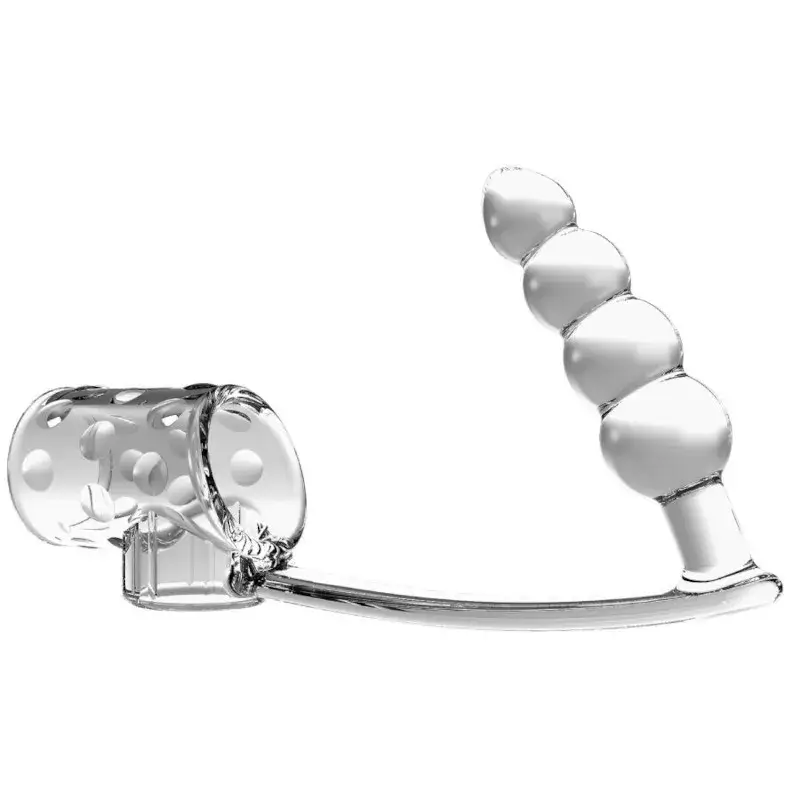 Anello per pene e testicoli con plug anale in TPE trasparente PRETTY LOVE