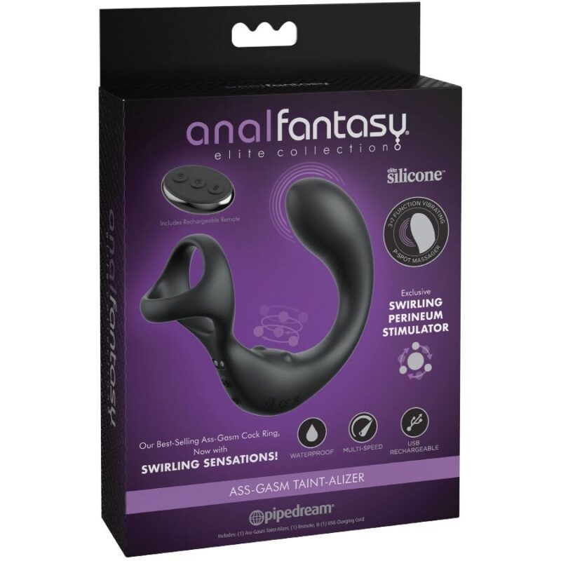 Massaggiatore vibrante per prostata e perineo con telecomando e anelli per pene e testicoli ‘ASS-GASM TAINT-ALIZER’ PIPEDREAM