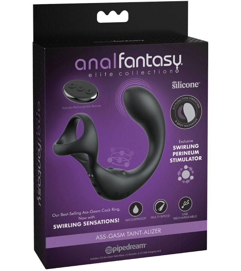 Massaggiatore vibrante per prostata e perineo con telecomando e anelli per pene e testicoli ‘ASS-GASM TAINT-ALIZER’ PIPEDREAM