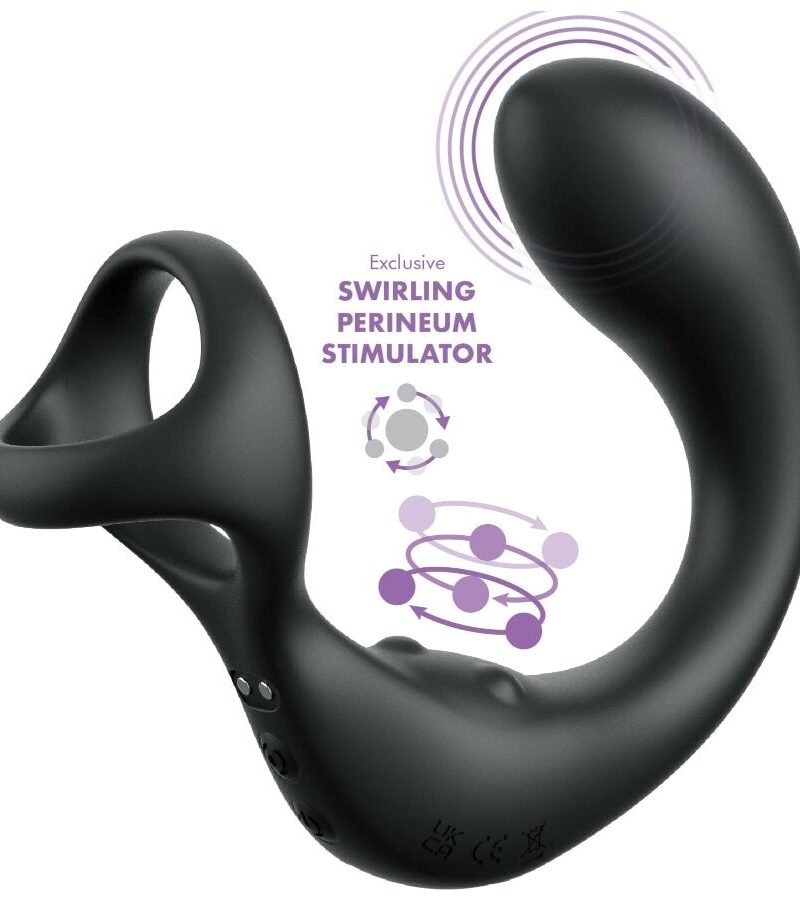 Massaggiatore vibrante per prostata e perineo con telecomando e anelli per pene e testicoli ‘ASS-GASM TAINT-ALIZER’ PIPEDREAM