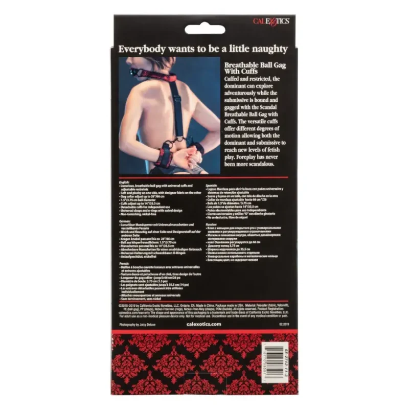 Ball gag forata con manette ‘Scandal’ CALEXOTICS