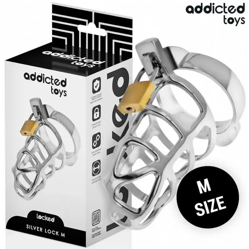 Gabbia di castità in metallo ‘SILVER LOCK’ taglia M ADDICTED TOYS