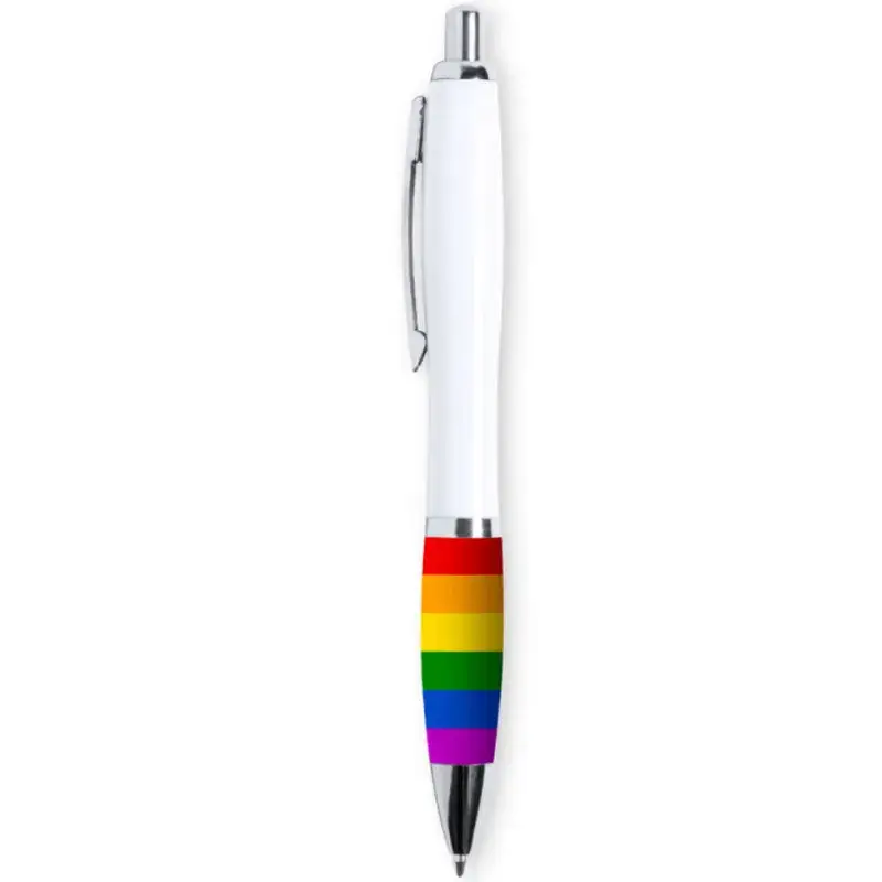 Penna a sfera bianca con i colori arcobaleno della bandiera LGBT PRIDE