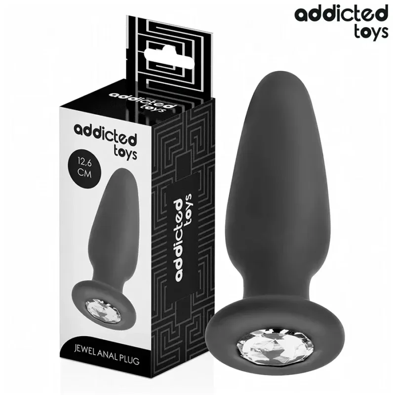 Plug anale in silicone nero con brillante 12,6 cm Taglia L ADDICTED TOYS