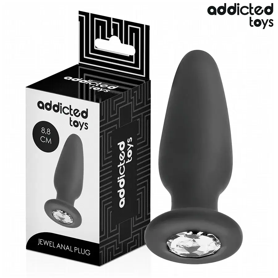 Plug anale in silicone nero con brillante 8,8 cm Taglia S ADDICTED TOYS