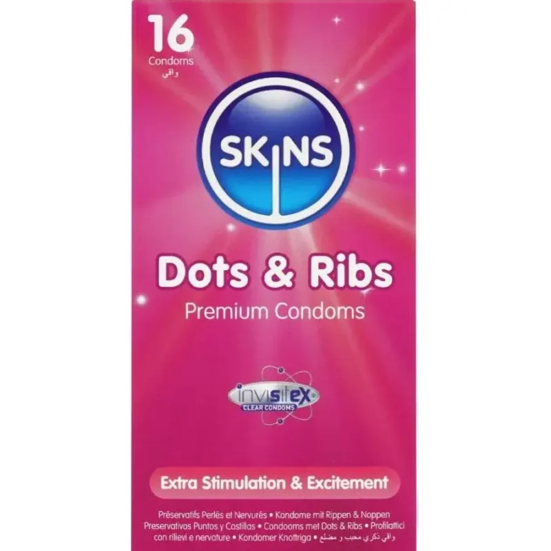 16 Preservativi stimolanti ‘Dots & Ribs’ SKINS