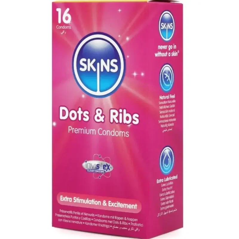 16 Preservativi stimolanti ‘Dots & Ribs’ SKINS