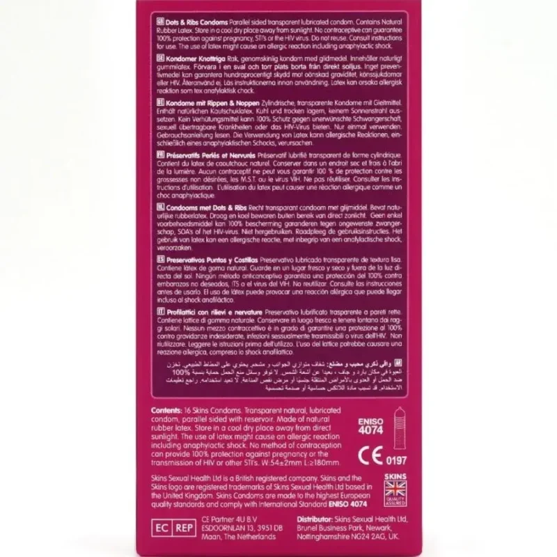 16 Preservativi stimolanti ‘Dots & Ribs’ SKINS