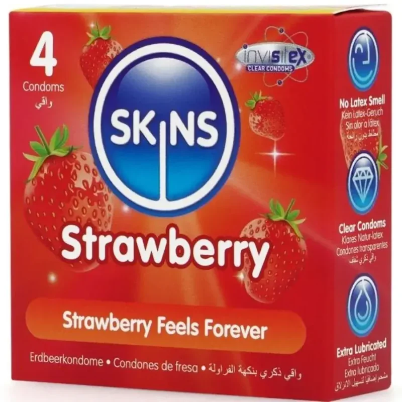 4 Preservativi alla fragola ‘Strawberry’ SKINS