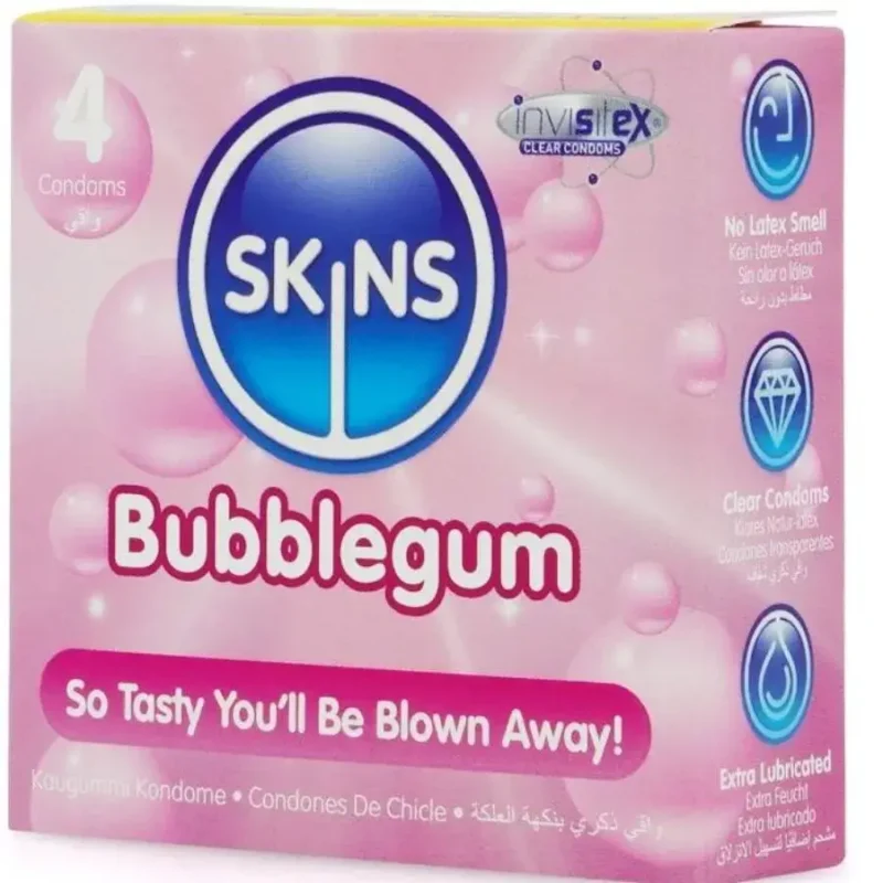 4 Preservativi gusto chewing gum ‘Bubblegum’ SKINS