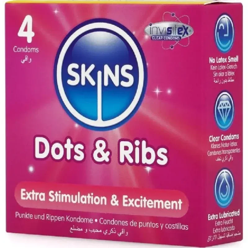 4 Preservativi stimolanti ‘Dots & Ribs’ SKINS